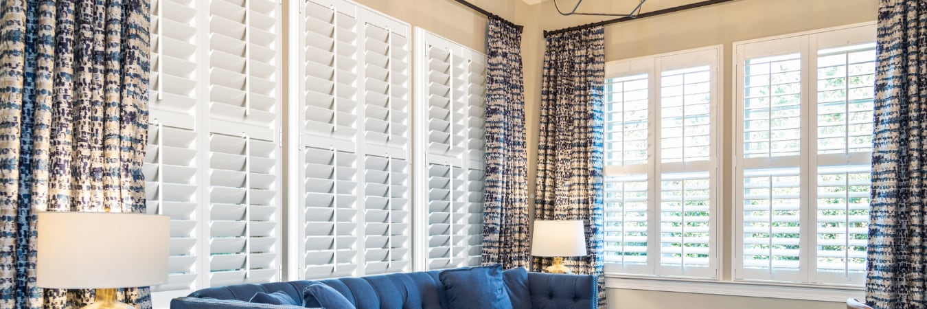 Plantation shutters in a living room